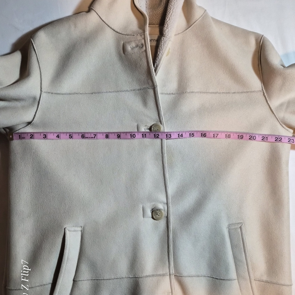 Cozy Cream Hooded Mid-Length Coat - Sherpa Lined Size L - Picture 5 of 9